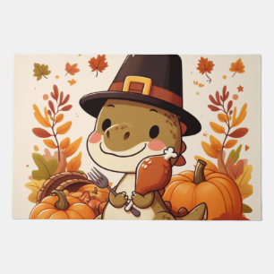 Cute Thanksgiving Dinosaur Doormat