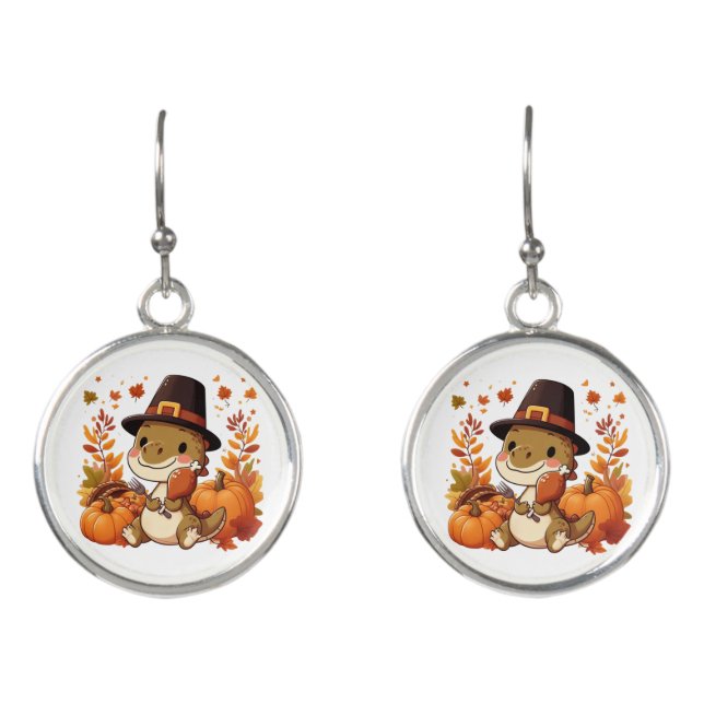 Cute Thanksgiving Dinosaur Earrings (Front)