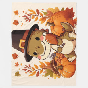 Cute Thanksgiving Dinosaur Fleece Blanket