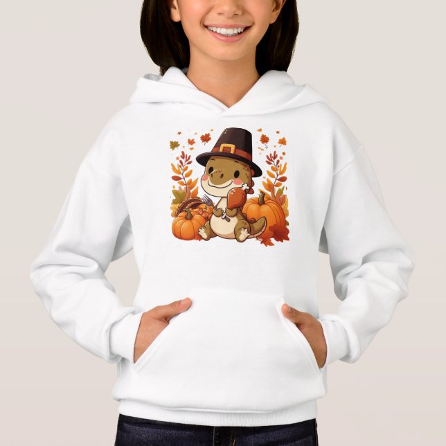 Cute Thanksgiving Dinosaur Hoodie (Front)