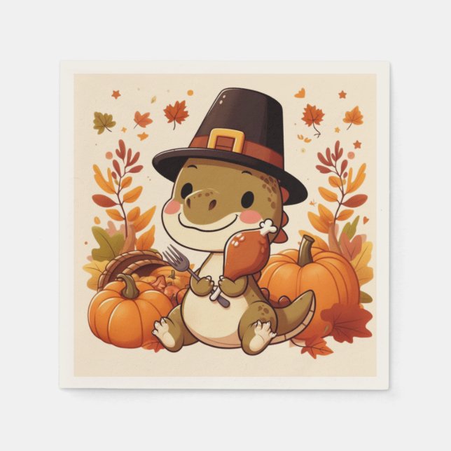 Cute Thanksgiving Dinosaur Napkins (Front)