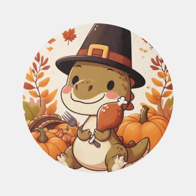 Cute Thanksgiving Dinosaur Outdoor Rug (Front)