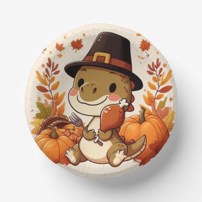 Cute Thanksgiving Dinosaur Paper Bowls (Front)