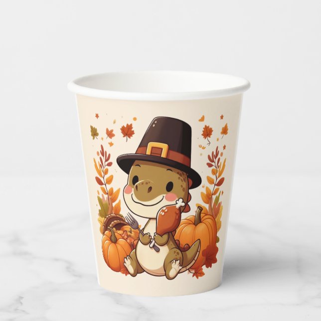 Cute Thanksgiving Dinosaur Paper Cups (Front)