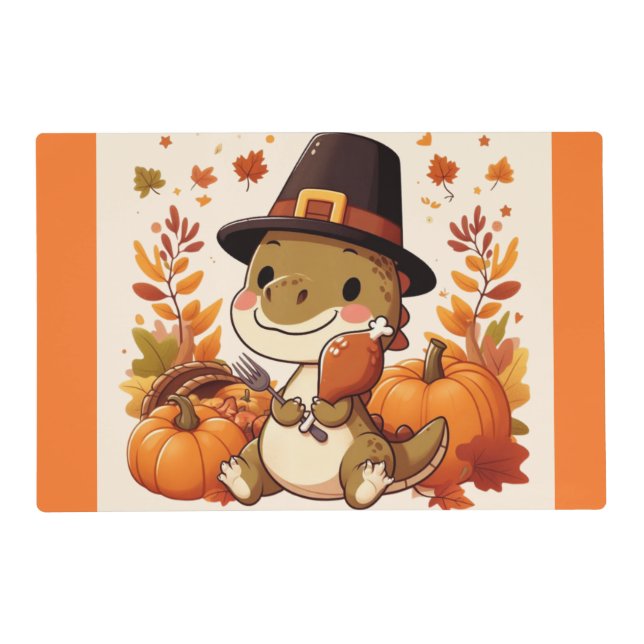 Cute Thanksgiving Dinosaur Placemat (Front)