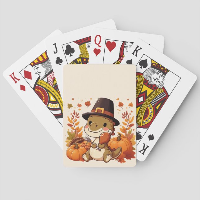 Cute Thanksgiving Dinosaur Poker Cards (Back)