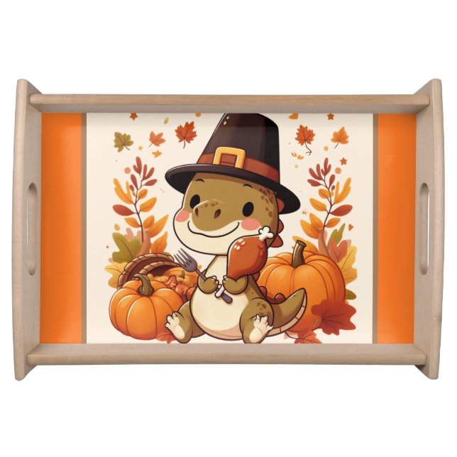 Cute Thanksgiving Dinosaur Serving Tray (Front)
