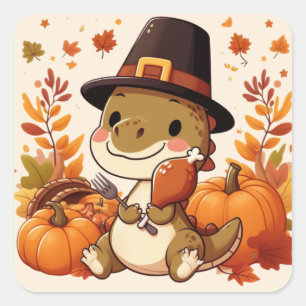 Cute Thanksgiving Dinosaur Square Sticker