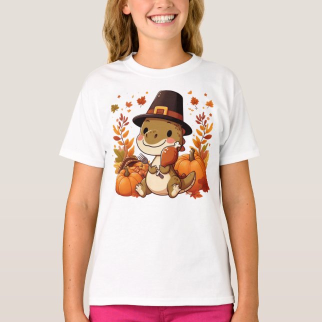 Cute Thanksgiving Dinosaur T-Shirt (Front)