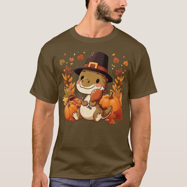 Cute Thanksgiving Dinosaur T-Shirt (Front)