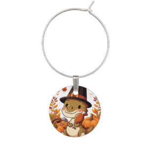 Cute Thanksgiving Dinosaur Wine Charm