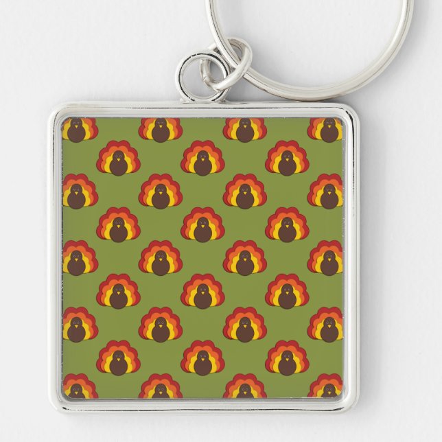 Cute Thanksgiving Fall Turkey Pattern Keychain (Front)