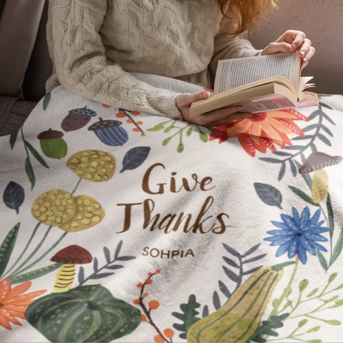 Cute Thanksgiving floral mushroom fall Fleece Blanket