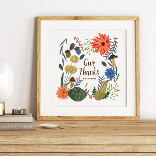 Cute Thanksgiving floral mushroom fall Poster