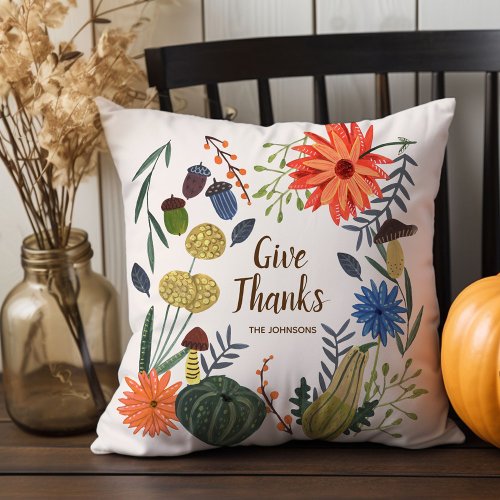 Cute Thanksgiving floral mushroom fall Throw Pillow