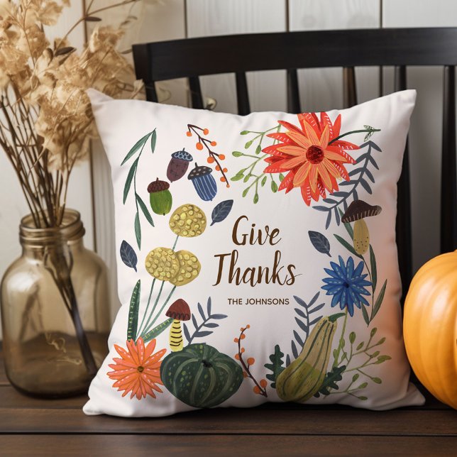 Cute Thanksgiving floral mushroom fall Throw Pillow (Cute Thanksgiving floral mushroom fall Throw Pillow)