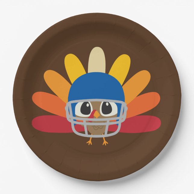 Cute Thanksgiving football turkey add message Paper Plates (Front)