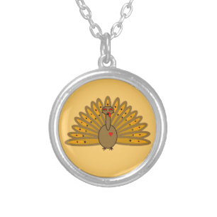 Cute Thanksgiving Friendsgiving Turkey Silver Plated Necklace