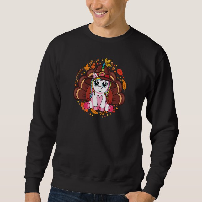 Cute Thanksgiving Girls Kids Toddler Turkey Unicor Sweatshirt (Front)
