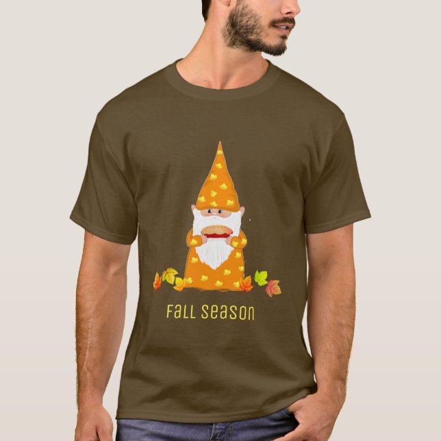 Cute Thanksgiving Gnome & Fall Leaves  T-Shirt (Front)