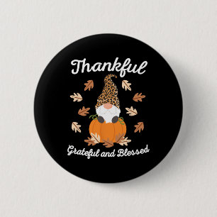 Cute Thanksgiving Gnome Leopard Gnomes Fall Pumpki Button
