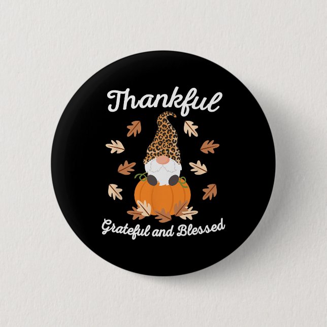 Cute Thanksgiving Gnome Leopard Gnomes Fall Pumpki Button (Front)