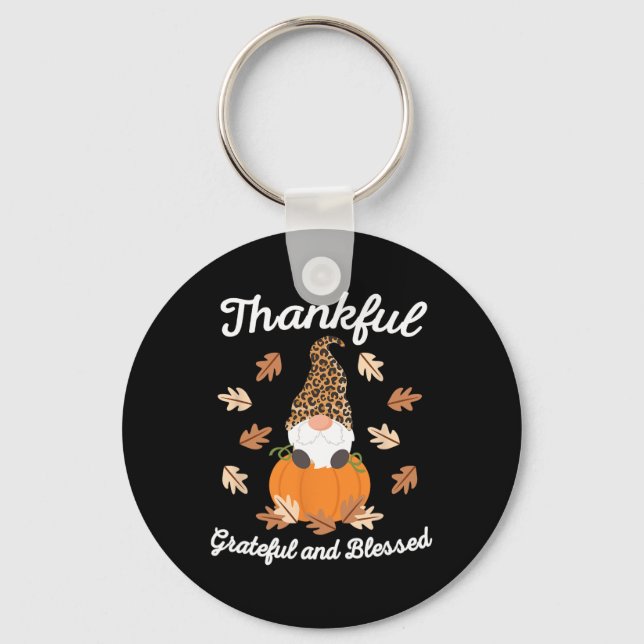 Cute Thanksgiving Gnome Leopard Gnomes Fall Pumpki Keychain (Front)