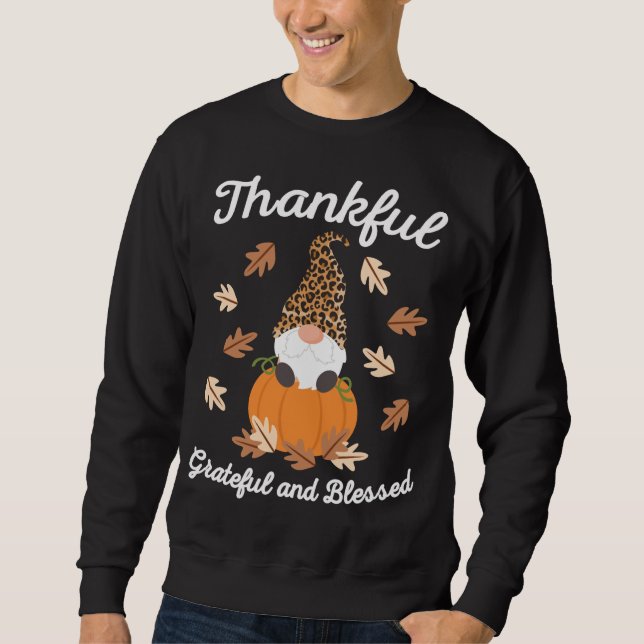 Cute Thanksgiving Gnome Leopard Gnomes Fall Pumpki Sweatshirt (Front)