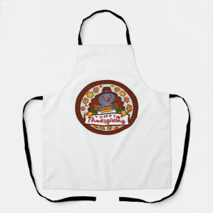 Cute Thanksgiving Gnome with Turkey Illustration C Apron