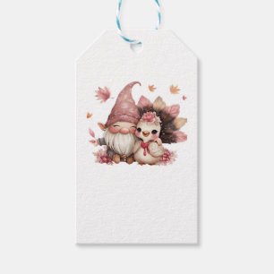 Cute Thanksgiving Gnome with Turkey Illustration C Gift Tags