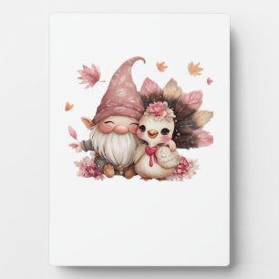 Cute Thanksgiving Gnome with Turkey Illustration C Plaque