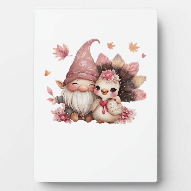 Cute Thanksgiving Gnome with Turkey Illustration C Plaque (Front)