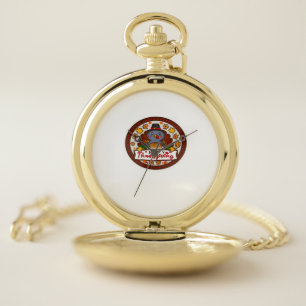 Cute Thanksgiving Gnome with Turkey Illustration C Pocket Watch