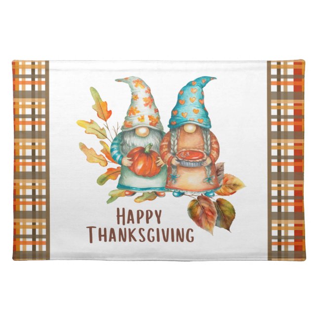 Cute Thanksgiving Gnomes   Cloth Placemat (Front)