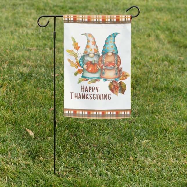 Cute Thanksgiving Gnomes Garden Flag (In SItu)