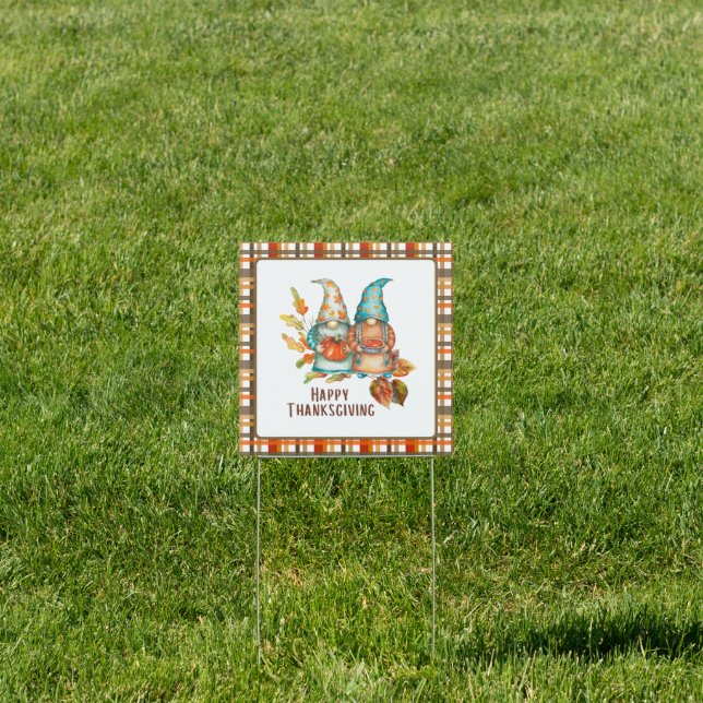 Cute Thanksgiving Gnomes Outdoor Sign (Insitu)