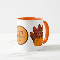 Cute Thanksgiving Holiday turkey add monogram Mug