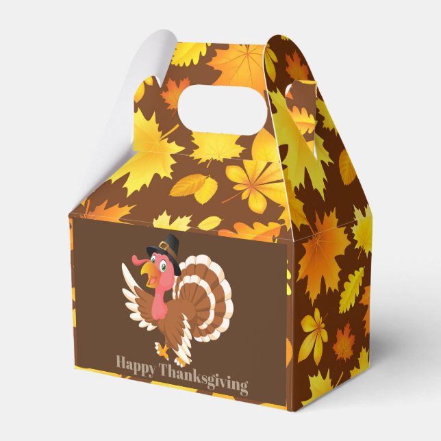 Cute Thanksgiving Holiday turkey add name message Favor Boxes (Front Side)