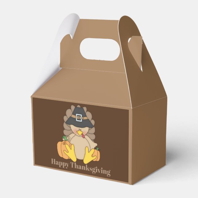 Cute Thanksgiving Holiday turkey add name message Favor Boxes (Front Side)