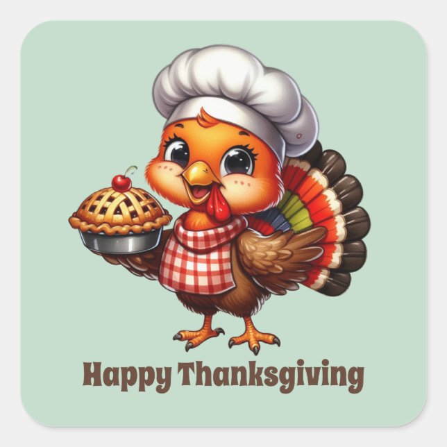 Cute Thanksgiving Holiday turkey customizable  Square Sticker (Front)