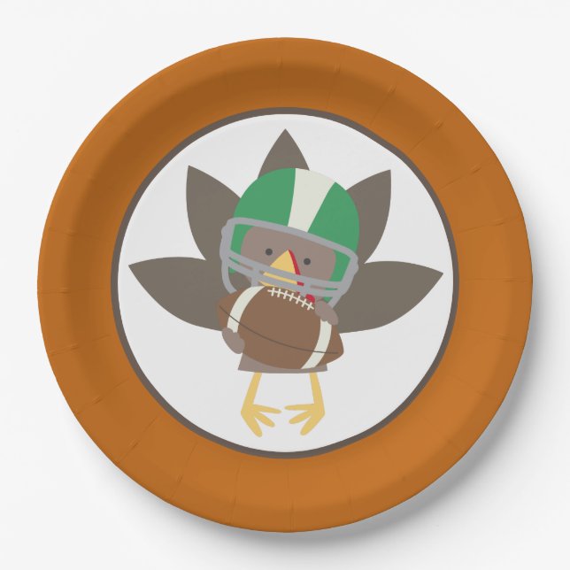 Cute Thanksgiving Holiday turkey football party Paper Plates (Front)