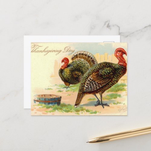 cute Thanksgiving Holiday vintage turkey Postcard