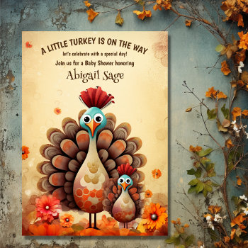 Cute Thanksgiving Mom And Baby Turkey Baby Shower Invitation by TheCutieCollection at Zazzle