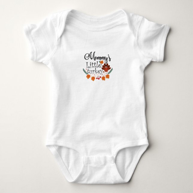Cute Thanksgiving Mommies Little Turkey Baby Bodysuit (Front)