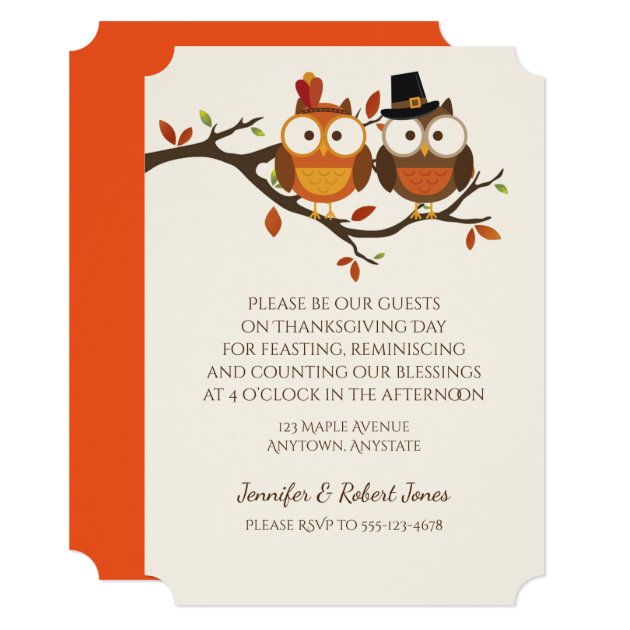 Cute Thanksgiving Owls Invitation