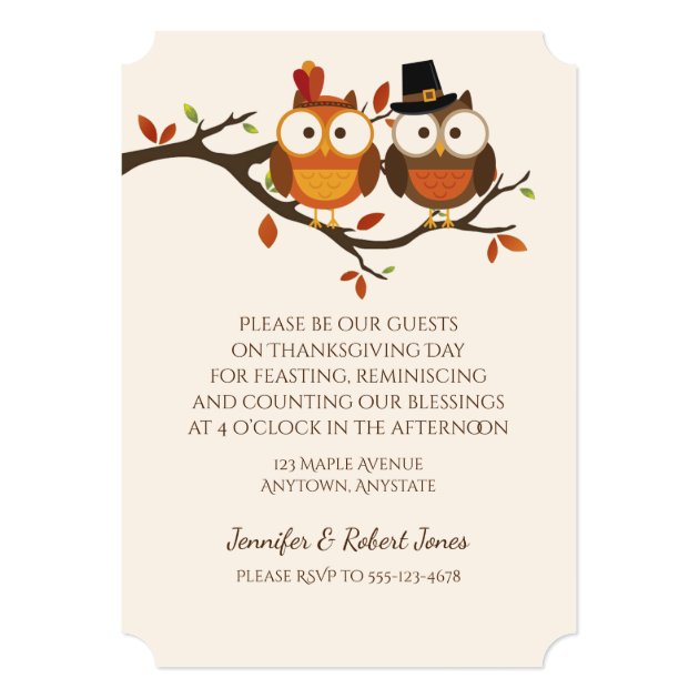 Cute Thanksgiving Owls Invitation