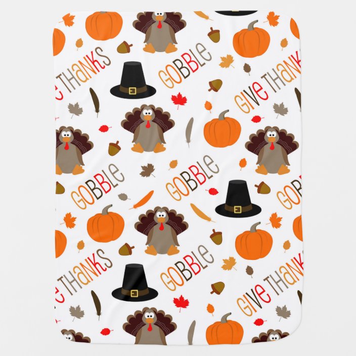 Cute Thanksgiving Pattern Gobble Give Thanks Baby Blanket | Zazzle.com