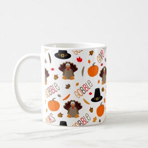 Cute Thanksgiving Pattern Gobble Give Thanks Coffee Mug