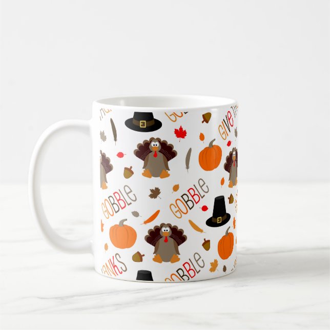 Cute Thanksgiving Pattern Gobble Give Thanks Coffee Mug (Left)