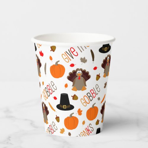 Cute Thanksgiving Pattern Gobble Give Thanks Paper Cups